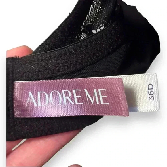 Adore Me 36D Lily Push-up Bra Black Lace over Nude With Sparkly Silver Hardware - Picture 2 of 13